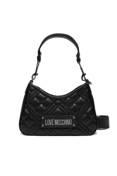 Moschino LM BORSA Καπιτονέ Τσάντα από Συνθετικό Δέρμα Μαύρο με Γαλβανισμένο Ν...