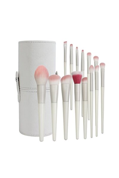Cyrax 14-Piece Soft Bristle Makeup Brush Set by Cyrax, with Storage Stand, Beige