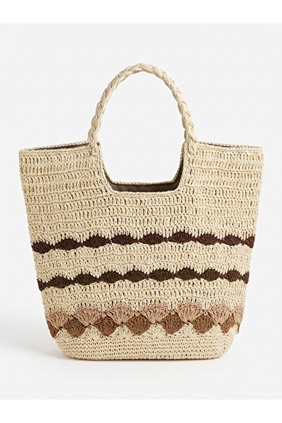 Enie Γυναικεία πολύχρωμη χειροποίητη τσάντα παραλίας και ώμου από ψάθινη πλέξ...