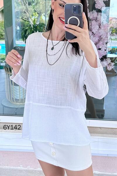 İnce Topuk Φούστα από ύφασμα καφέζ και λινή μπλούζα 6y142