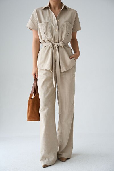 Hiccup QU STYLE Σετ δύο τεμαχίων με ζώνη, κανονική μέση και φαρδιά μπατζάκια