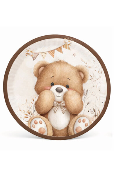 kidspartim Sevimli Ayı Temalı Karton Tabak 23 cm 8 Adet