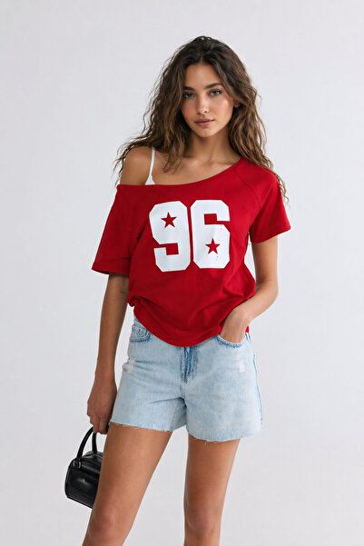 Keywest Γυναικείο μπλουζάκι με λαιμόκοψη 96 με στάμπα Oversize από 100% βαμβάκι