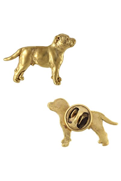Art - Dog Staffordshire Bull Terrier - broșă placată cu aur, ornament elegant...