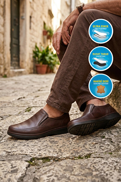 UMARO 216 Brown Genuine Leather Men's Casual Shoes