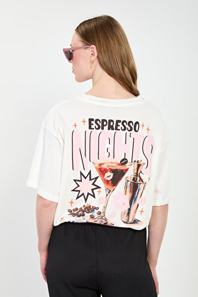 BARRELS AND OIL Γυναικείο T-Shirt Oversize με στάμπα στην πλάτη - Εκρού