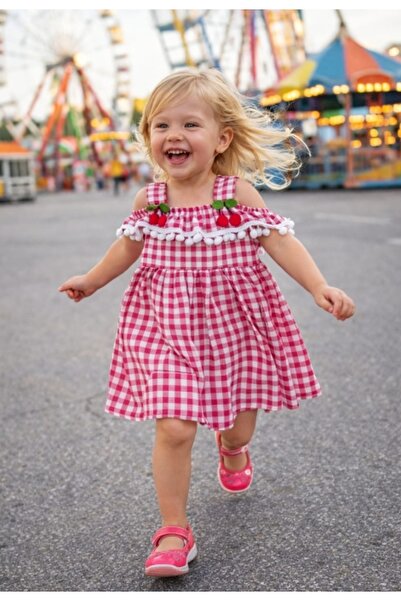 Kidsmadamiko Κοριτσίστικο φόρεμα με καρό σχέδιο, αξεσουάρ κεράσι και λεπτομέρ...