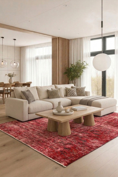 Loop Rugs Bordo El Dokuması Vintage Salon Halısı - Eskitme Organik Yün Pamuk ...