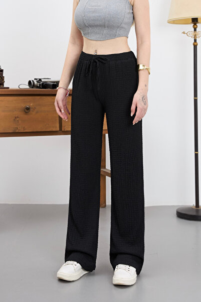 alanora Women's High Waist Seersucker Textured Wrinkled Pants