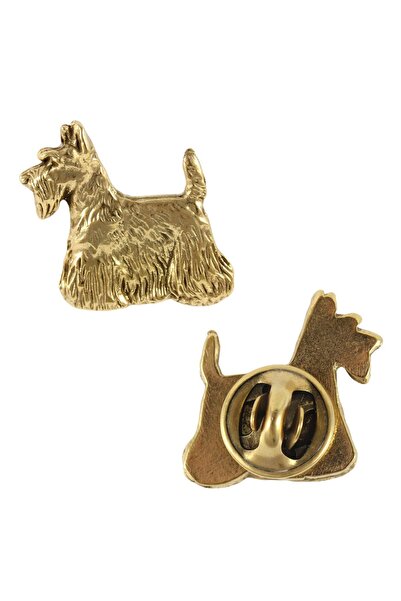 Art - Dog Terrier scoțian, Aberdeen Terrier - broșă placată cu aur, ornament ...