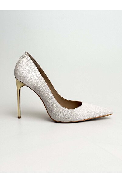 MERVE SARIDEMİR SHOES Beyaz Özel Dokulu Stiletto – 10 cm Topuk