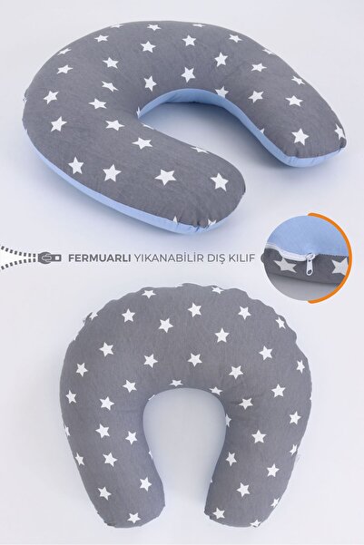 Umaybebek Printed Nursing Pillow Cushion, Cotton Fabric - Dark Gray Blue Cotton