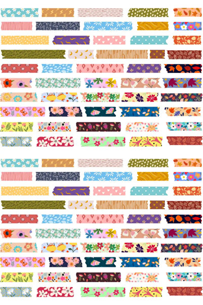 happy mountains Renkli ve Çiçekli Bantlar Sticker Seti Bullet Journal Scrapbo...