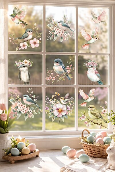 MSticker Set de autocolante pentru sticlă cu păsări de primăvară – Autocolant...