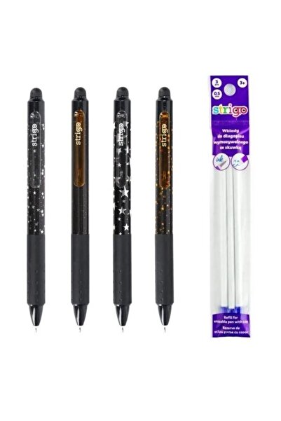 Strigo Set de 4 pixuri și 3 rezerve de cerneală cu stele ștergibile