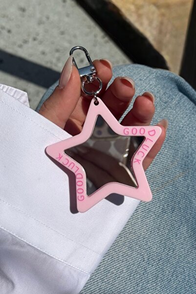 klovi Αξεσουάρ τσάντας με κλειδοθήκη καθρέφτη για καλή τύχη, ροζ