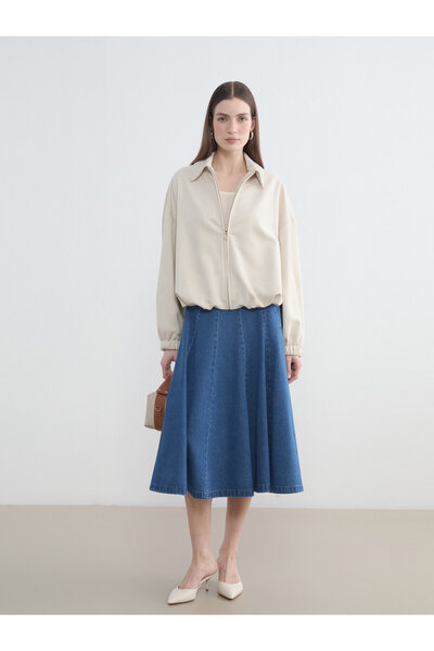 LC Waikiki High Waisted Zippered Flared Denim Skirt