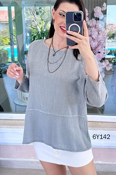 İnce Topuk Φούστα από ύφασμα καφέζ και λινή μπλούζα 6y142