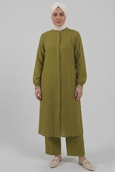 madam trend Oil Green 100% Cotton Muslin Fabric Zippered Comfortable Fit Hija...