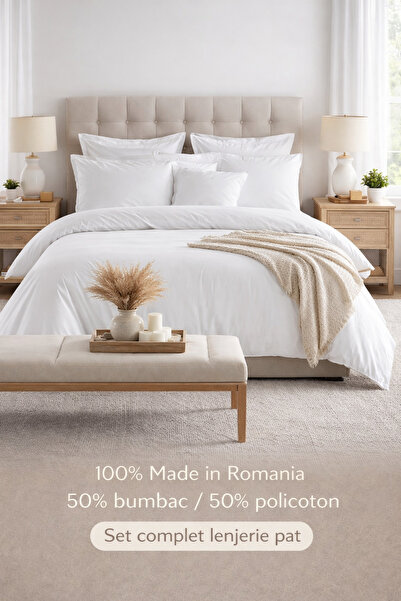 Lenjerie de pat albă pentru hoteluri și Horeca, 4 piese, fină, rezistentă, care se spală bine. miniatura 2