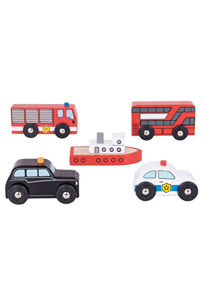 BIGJIGS Toys Set de 5 vehicule din lemn