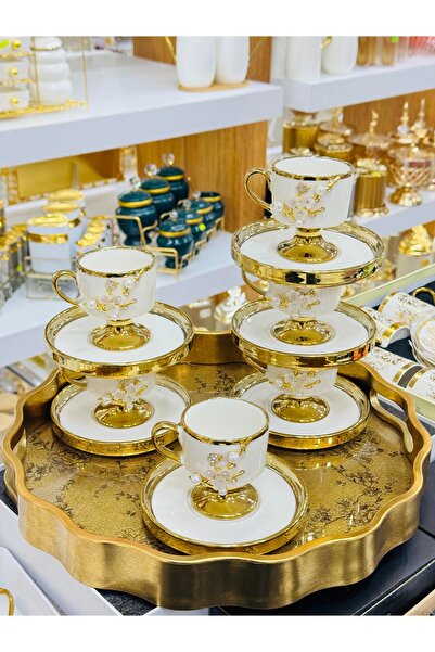 EVRA 6 Kişilik 12 Parça İnci Taşlı Porselen Fincan Takımı m41