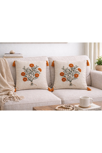 Livera Home Modern Punch İşlemeli 2'li Kırlent Kılıfı 43x43 Dekoratif