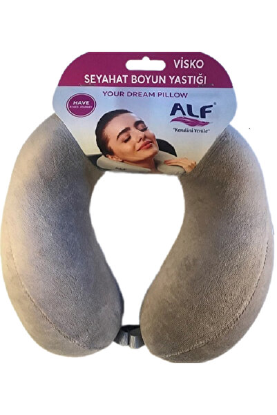 visko seyahat boyun yastığı ,fermuarlı kumaş kılıf gri renkli