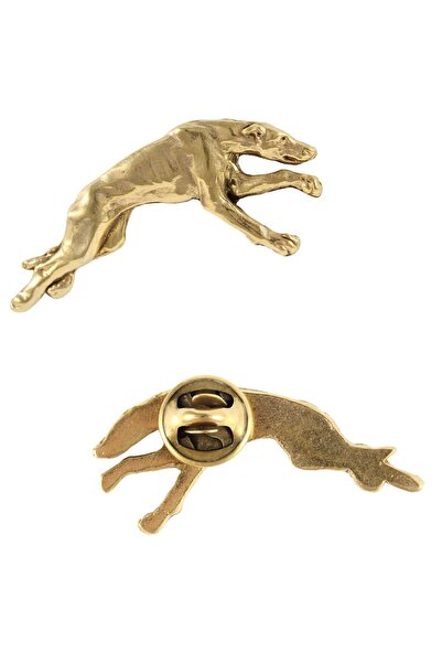 Art - Dog Greyhound, Greyhound Englez - broșă tip ac placată cu aur, ornament...