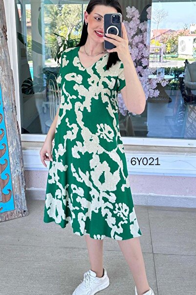 İnce Topuk Φόρεμα βισκόζης με λαιμόκοψη V 6y021