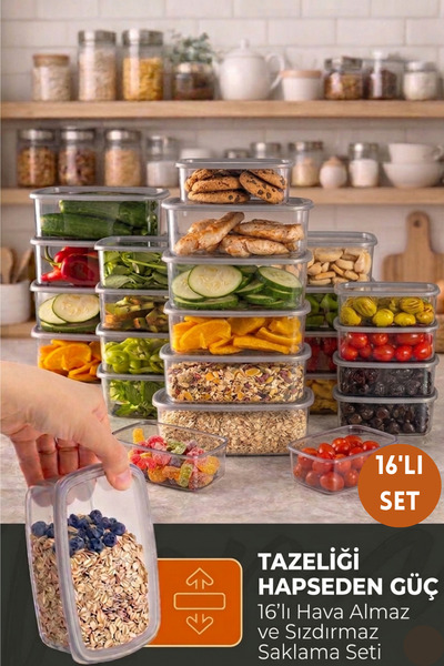 16-Piece Airtight Storage Container Set Anthracite 4x(250-500-750-1200 ML)