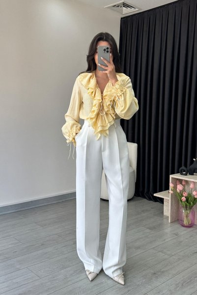 solena sln Cămașă galbenă cu design cu volane pentru femei