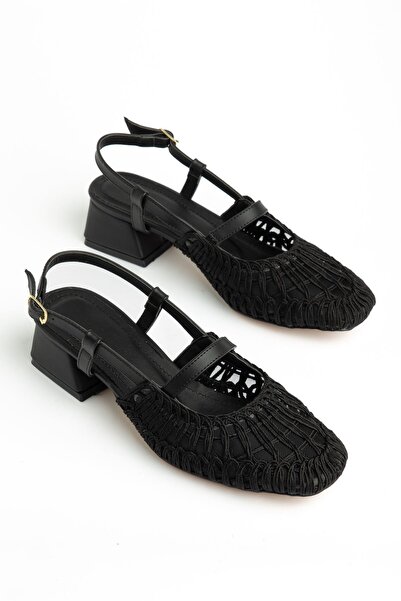 Hayalimdeki Ayakkabı Γυναικεία μαύρα πλεκτά παπούτσια με κοντό χοντρό τακούνι...