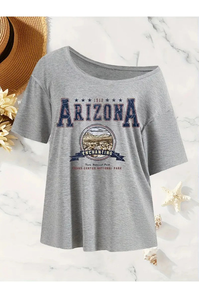 Keywest Γυναικείο μπλουζάκι με λαιμόκοψη καγιάκ, με στάμπα Arizona, oversized...