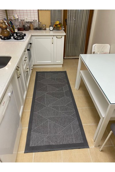 HALISHOP Elit Premium Sisal Halı Antrasit Kaymaz Taban Yıkanabilir Mutfak Hal...