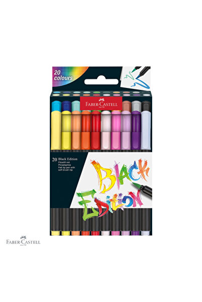 Faber Castell Set of 20 Faber-Castell Black Edition brush pens, soft brush ti...