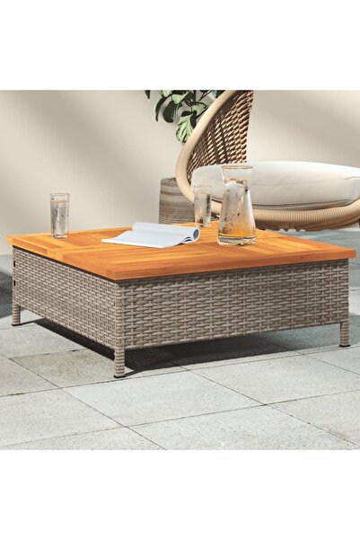 vidaxl Τραπέζι Κήπου Γκρι 70x70x25 εκ. από Ρατάν και Ξύλο Ακακίας