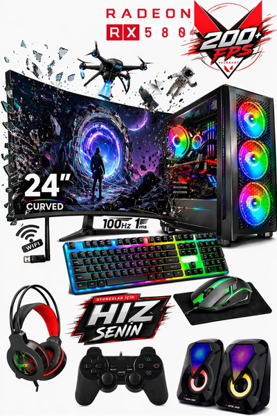 J-TECH Raven i5 6500 | 16GB RAM | 512GB SSD | RX580 8GB | 24" Curved | Oyuncu...