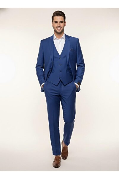 Presto Erkek 6 Drop Yelekli Slim Fit Takım Elbise Açık Mavi – Premium Kumaş, ...