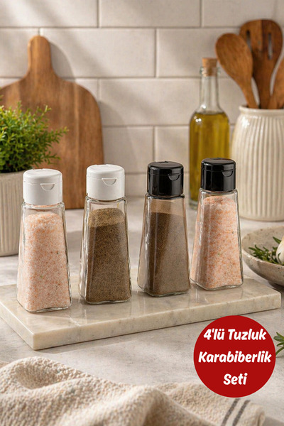 UFİX 4'lü Mini Tuzluk Karabiberlik Seti 72 ml Beyaz-Siyah