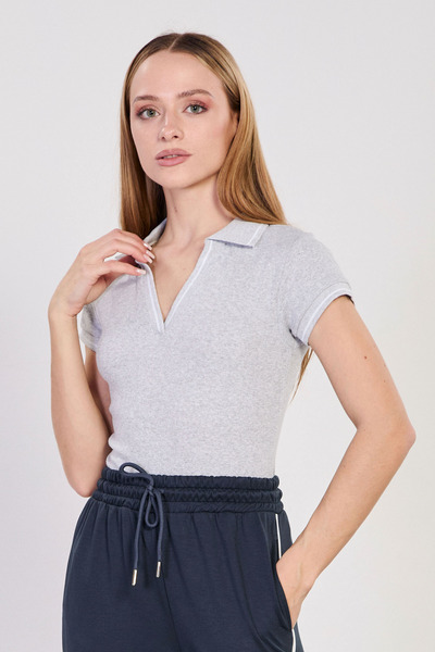 BARRELS AND OIL Γυναικείο κορμάκι με λαιμόκοψη πόλο - Γκρι/Λευκό