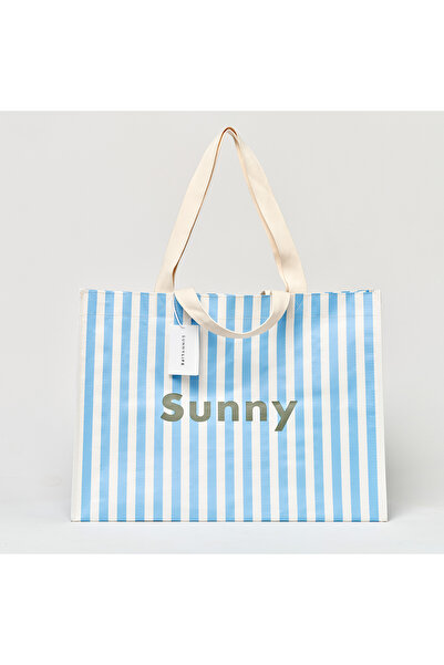 SunnyLife | Mavi Beyaz Çizgili Büyük Boy Carryall Plaj Çantası