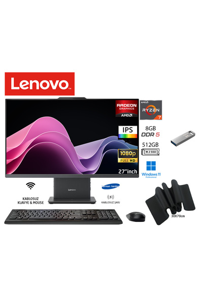 LENOVO AIO Ryzen7 7735HS 8GB 512GB SSD SIYAH W11PRO 27" FHD All In One DUDDI ...