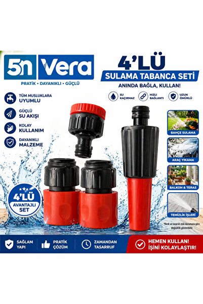 Universal 4’lü Sulama Tabanca Seti | Musluk Aparatı, Hortum Bağlantı Adaptörü...