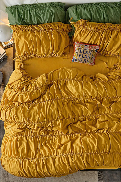 İQON Σετ Παπλωματοθήκης Διπλό Σετ Κρεμαστό Μουσταρδί