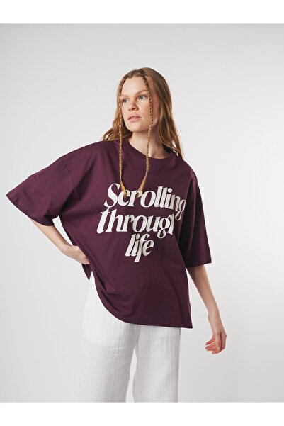 citycenterfashion Μπλουζάκι με λαιμόκοψη που αναδεικνύει τη ζωή, με στάμπα, κ...