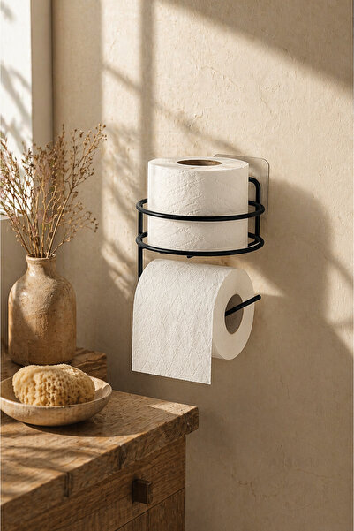 Anadolu Saray Αυτοκόλλητη μεταλλική βάση για ρολό τουαλέτας, επιτοίχια, μαύρη...