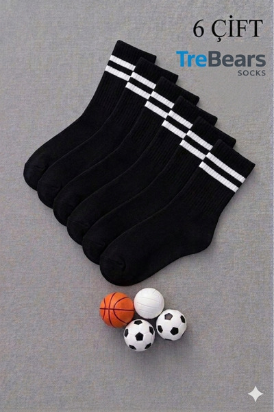 Retro Athletic: 6'lı Paket Siyah & Beyaz Asorti Spor Çorabı