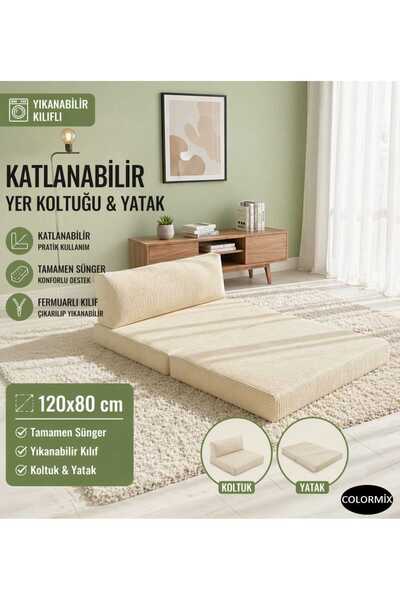COLORMİX Tamamen Sünger Katlanabilir Yer Yatağı Yıkanabilir Fermuarlı Kılıf Ç...