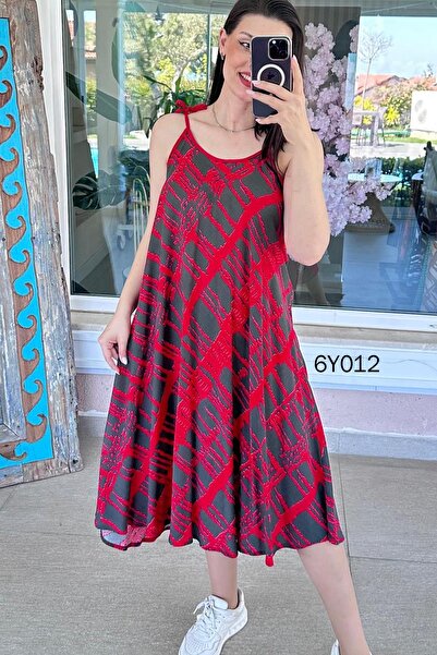 İnce Topuk Viscose Dress with Rope Straps 6Y012